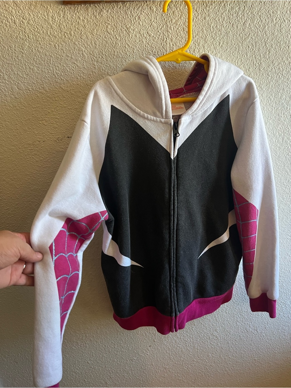 Marvel Kids Hooded Zip-Up Sweatshirt White Black Pink Accent